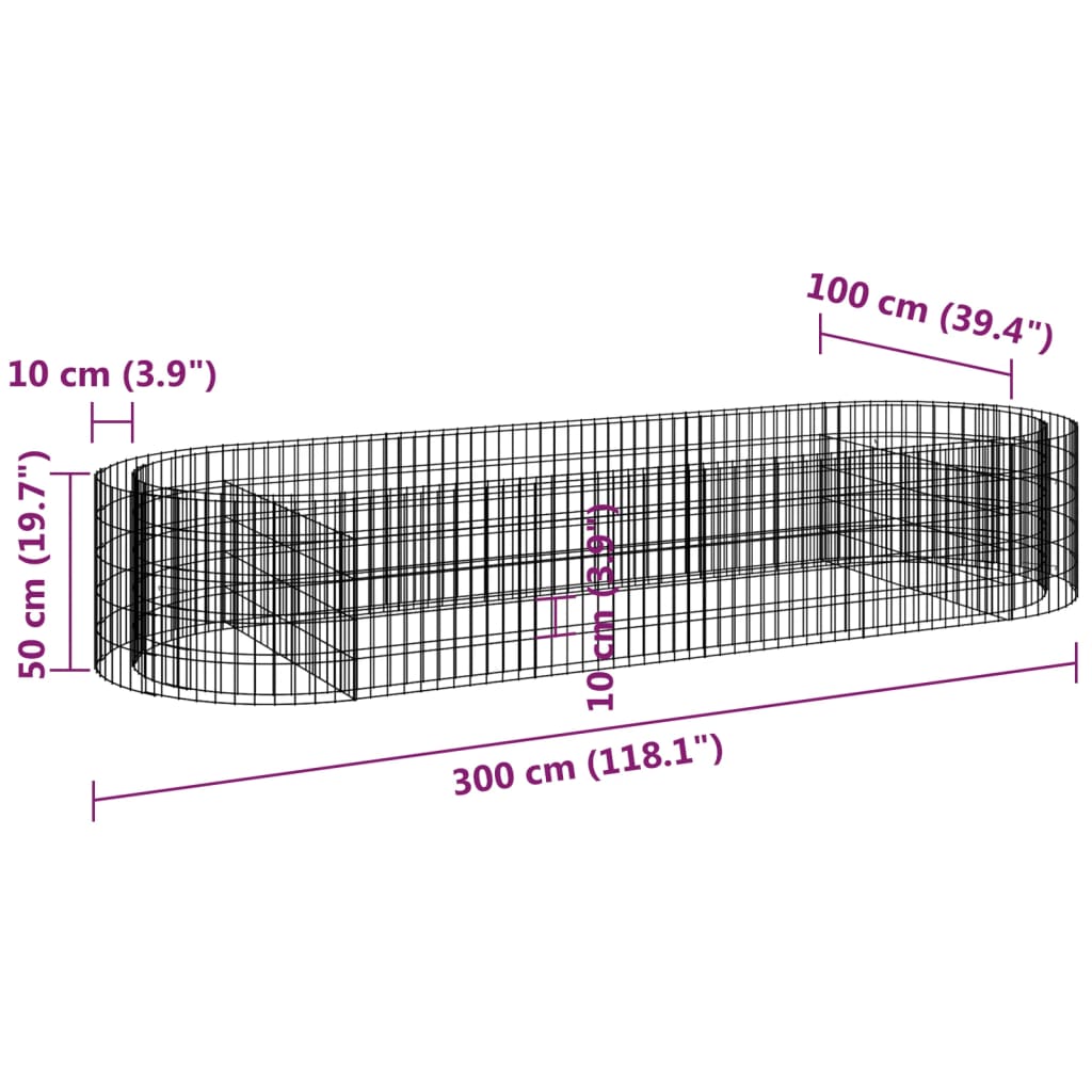 Gabion plantenbak verhoogd 300x100x50 cm gegalvaniseerd ijzer