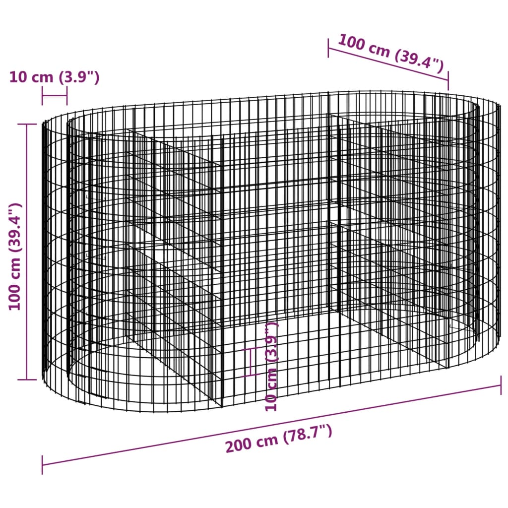 Gabion plantenbak verhoogd 200x100x100 cm gegalvaniseerd ijzer