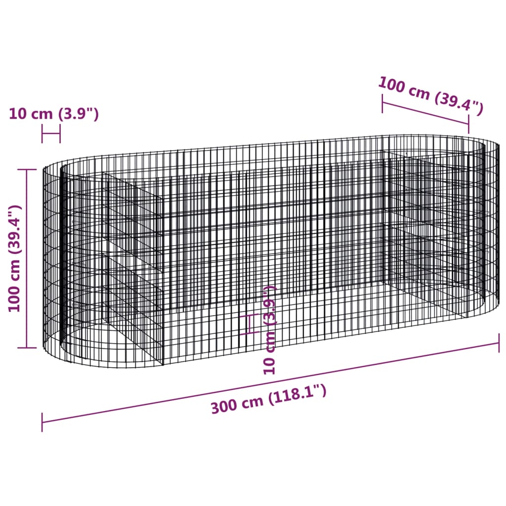 Gabion plantenbak verhoogd 300x100x100 cm gegalvaniseerd ijzer