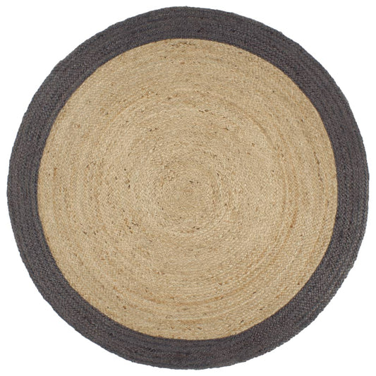 Vloerkleed handgemaakt met donkergrijze rand 210 cm jute - AllerleiShop