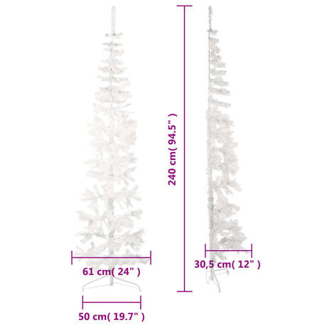 Kunstkerstboom half met standaard smal 240 cm wit - AllerleiShop