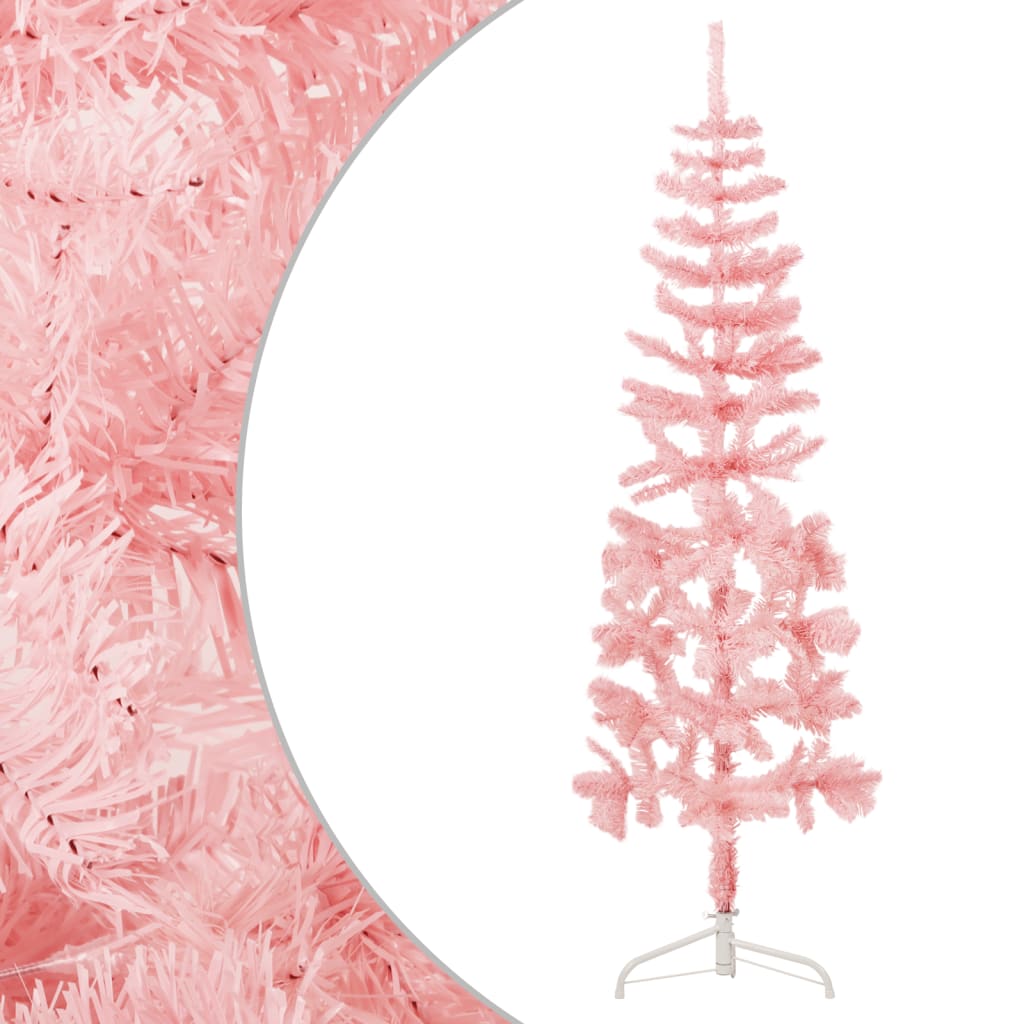 Kunstkerstboom half met standaard smal 120 cm roze - AllerleiShop