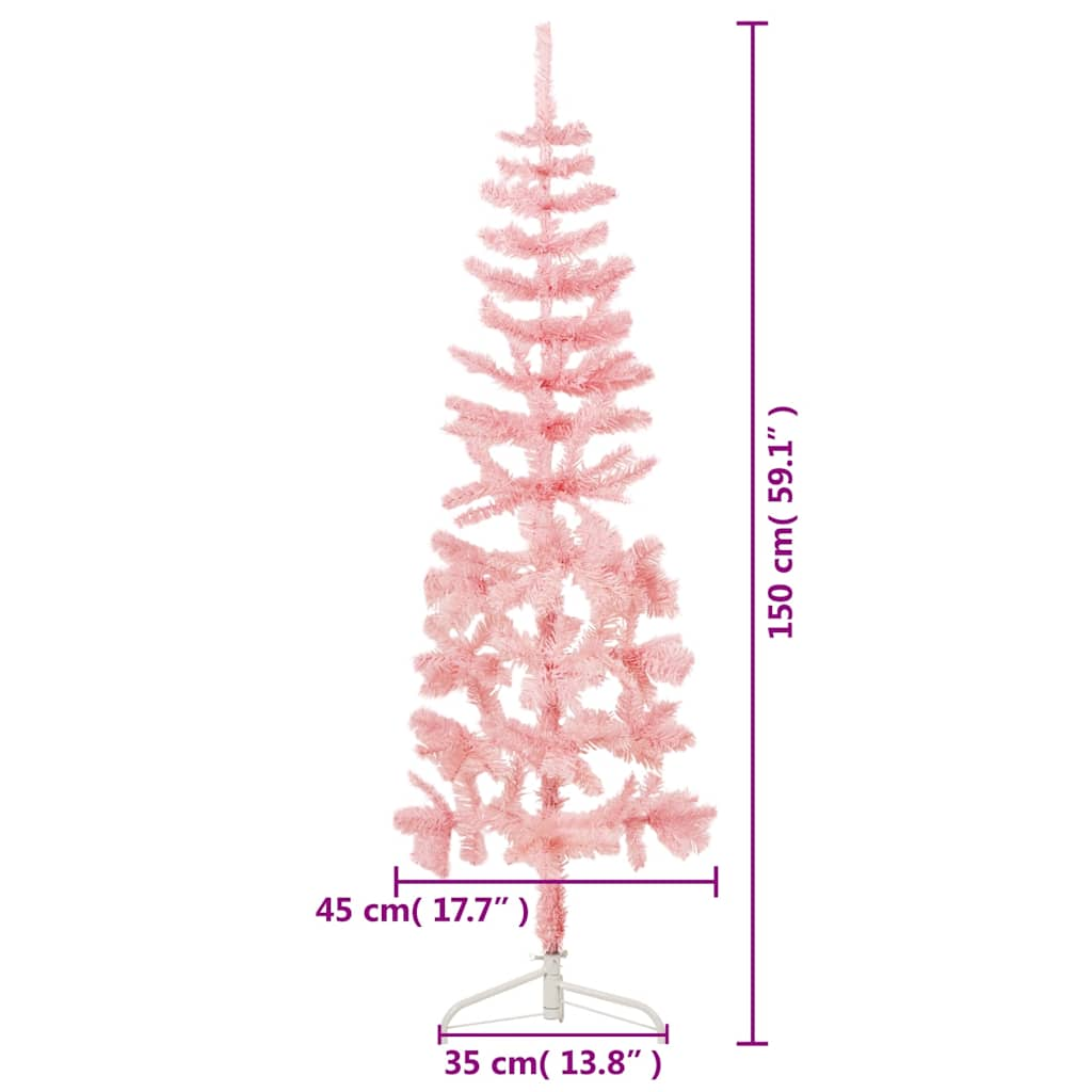 Kunstkerstboom half met standaard smal 150 cm roze - AllerleiShop