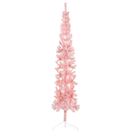 Kunstkerstboom half met standaard smal 210 cm roze - AllerleiShop