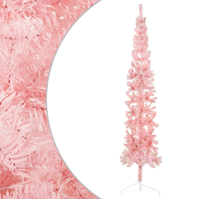 Kunstkerstboom half met standaard smal 240 cm roze - AllerleiShop