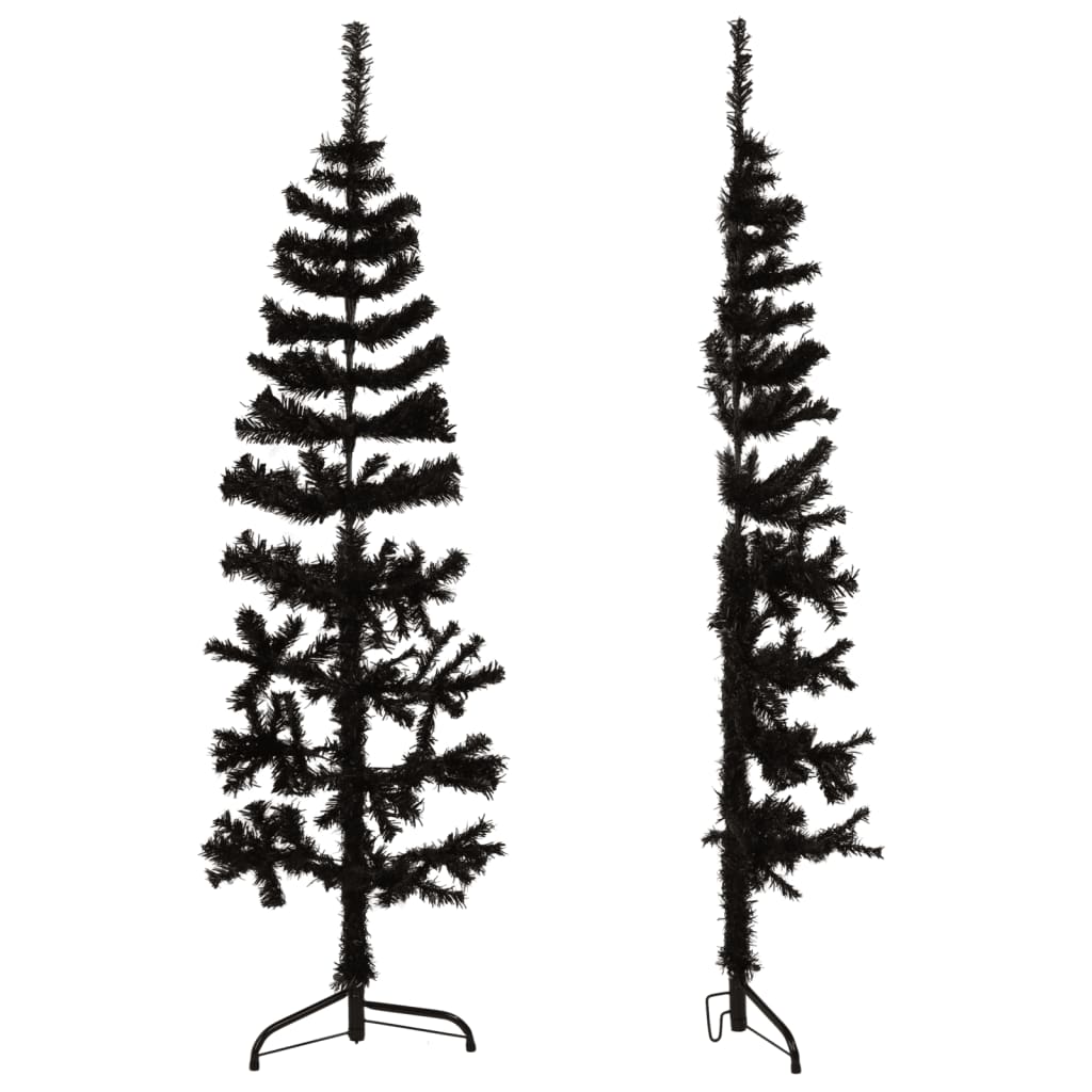 Kunstkerstboom half met standaard smal 120 cm zwart - AllerleiShop