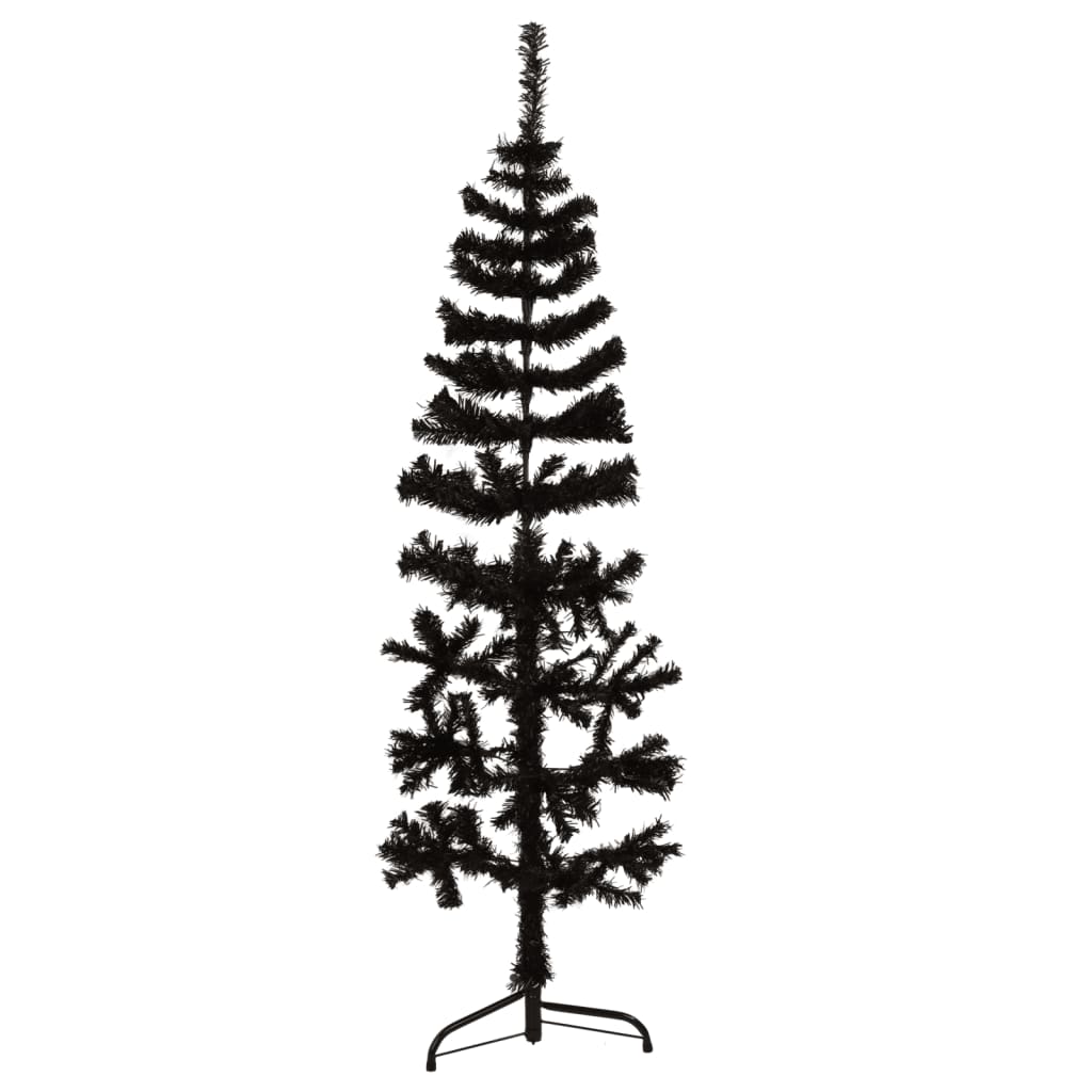 Kunstkerstboom half met standaard smal 120 cm zwart - AllerleiShop