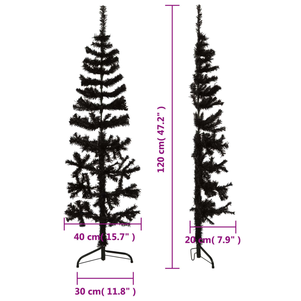 Kunstkerstboom half met standaard smal 120 cm zwart - AllerleiShop