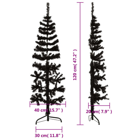 Kunstkerstboom half met standaard smal 120 cm zwart - AllerleiShop