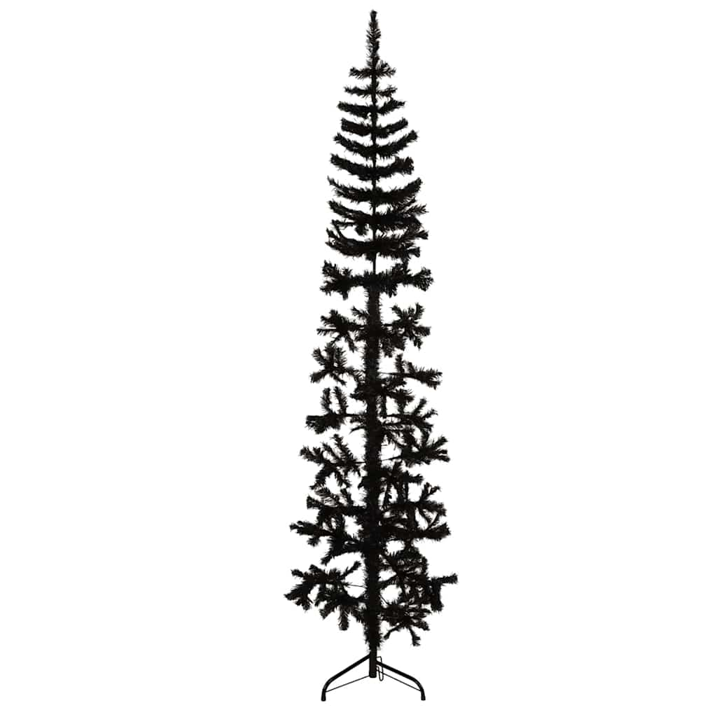 Kunstkerstboom half met standaard smal 180 cm zwart - AllerleiShop