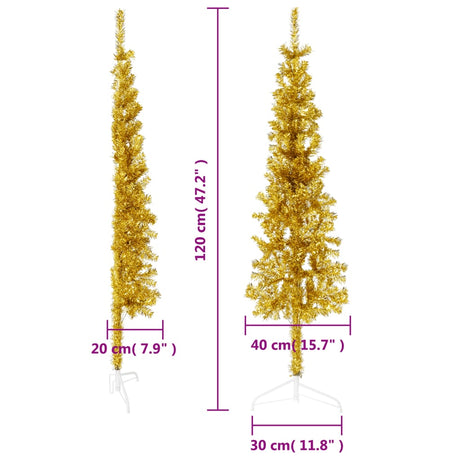 Kunstkerstboom half met standaard smal 120 cm goudkleurig - AllerleiShop