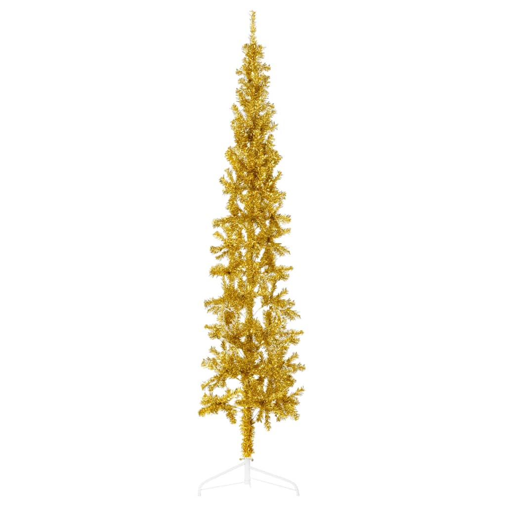 Kunstkerstboom half met standaard smal 180 cm goudkleurig - AllerleiShop