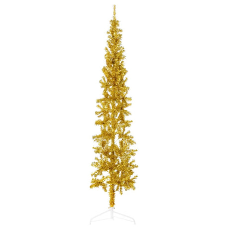 Kunstkerstboom half met standaard smal 210 cm goudkleurig - AllerleiShop