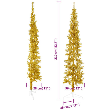 Kunstkerstboom half met standaard smal 210 cm goudkleurig - AllerleiShop