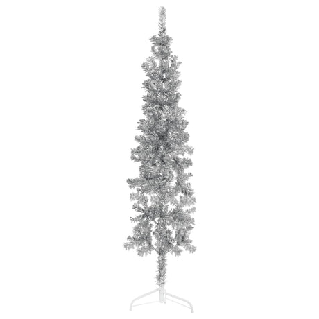 Kunstkerstboom half met standaard smal 120 cm zilverkleurig - AllerleiShop