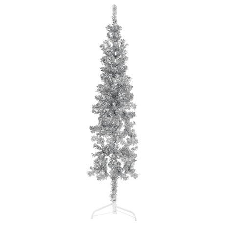 Kunstkerstboom half met standaard smal 150 cm zilverkleurig - AllerleiShop