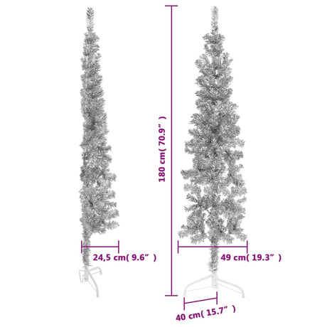 Kunstkerstboom half met standaard smal 180 cm zilverkleurig - AllerleiShop