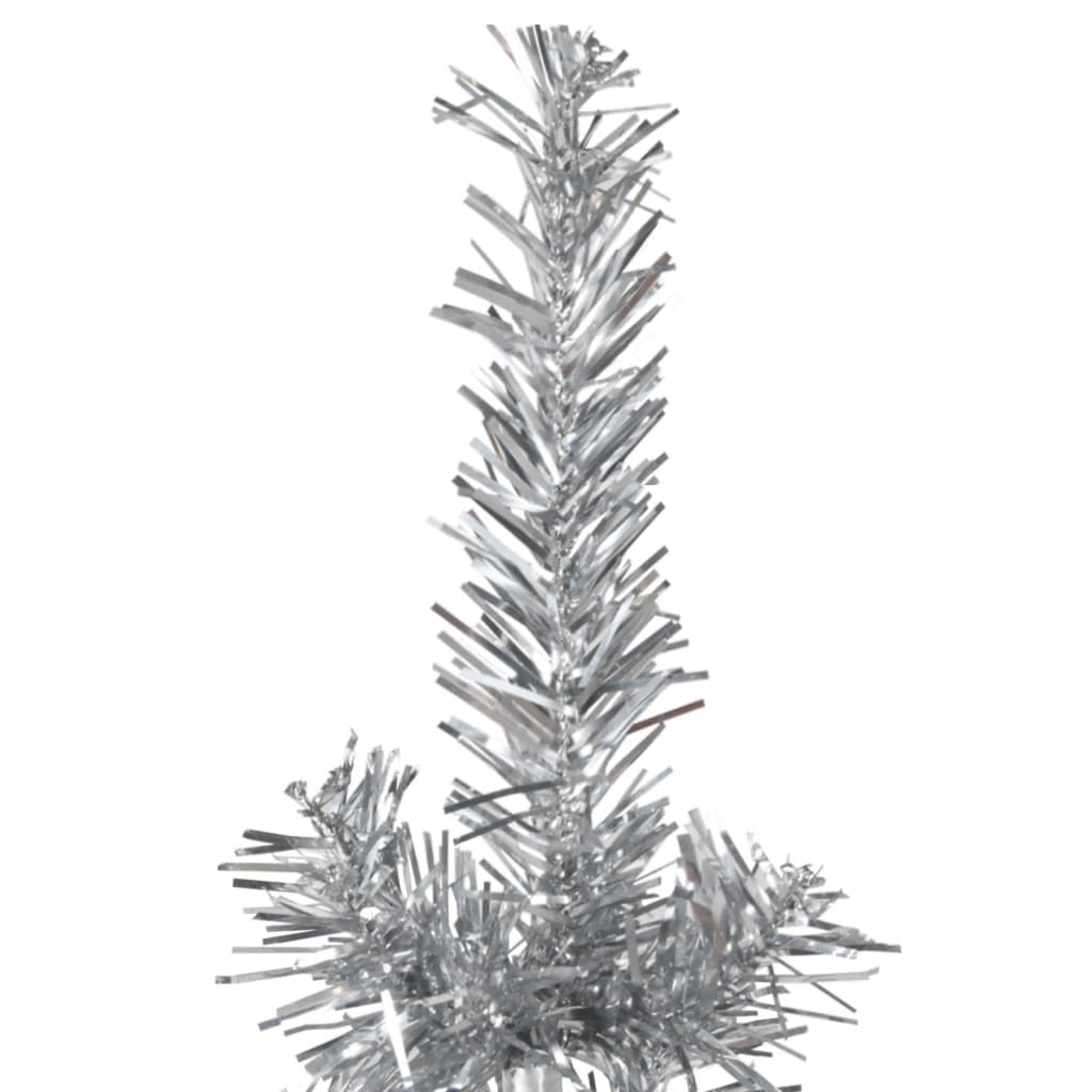 Kunstkerstboom half met standaard smal 210 cm zilverkleurig - AllerleiShop