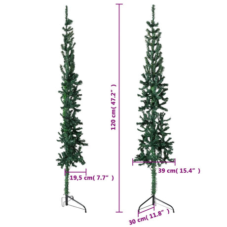 Kunstkerstboom half met standaard smal 120 cm groen - AllerleiShop