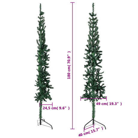 Kunstkerstboom half met standaard smal 180 cm groen - AllerleiShop