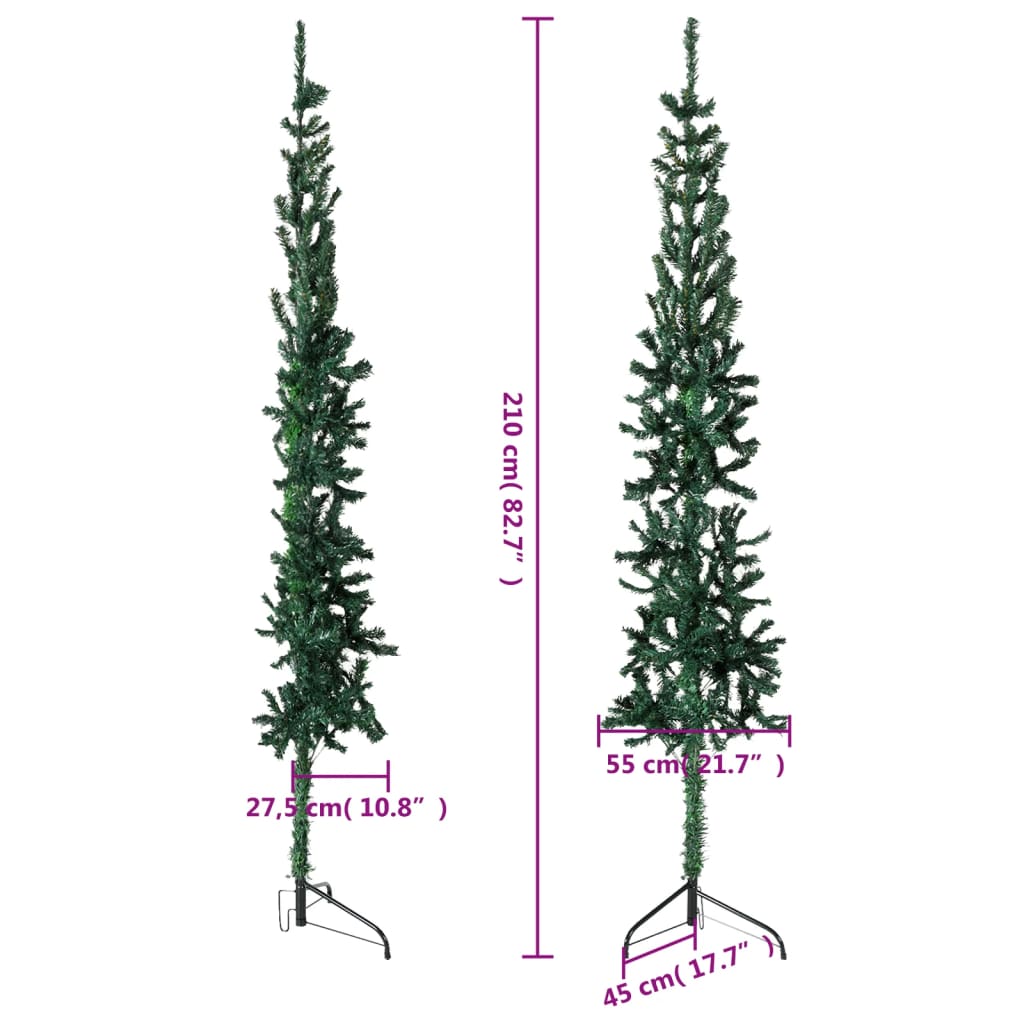 Kunstkerstboom half met standaard smal 210 cm groen - AllerleiShop