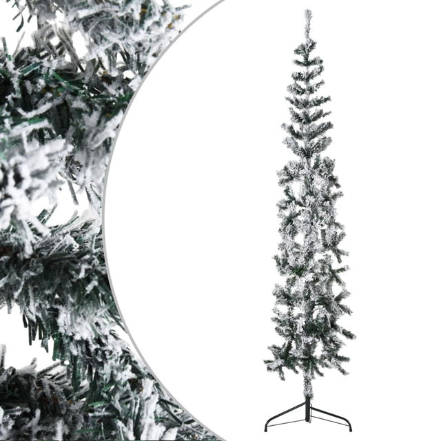 Kunstkerstboom half met sneeuw smal 180 cm - AllerleiShop