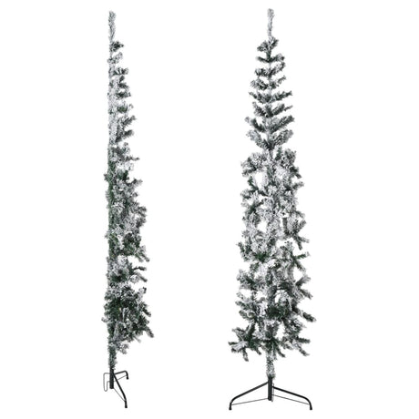 Kunstkerstboom half met sneeuw smal 180 cm - AllerleiShop