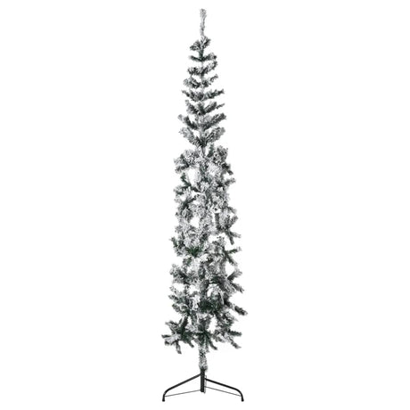 Kunstkerstboom half met sneeuw smal 180 cm - AllerleiShop