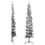 Kunstkerstboom half met sneeuw smal 210 cm - AllerleiShop