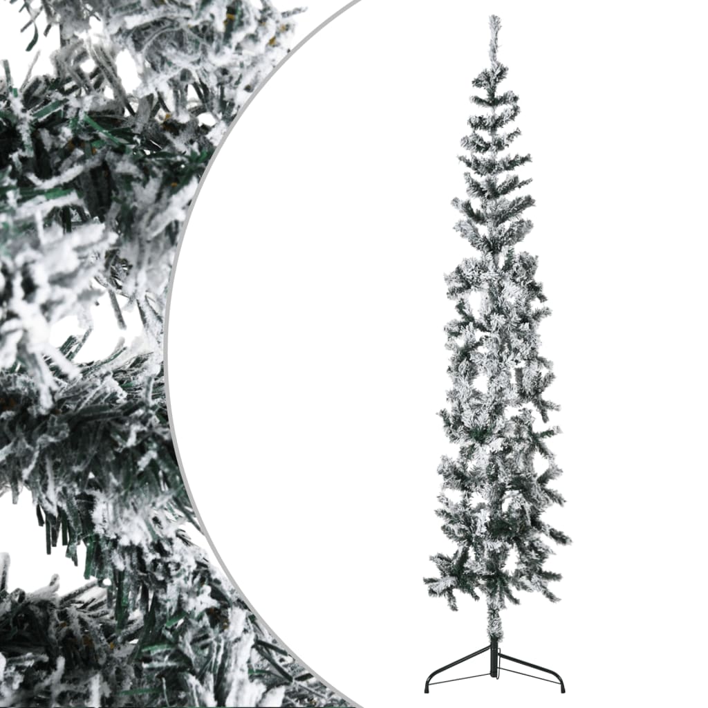 Kunstkerstboom half met sneeuw smal 240 cm - AllerleiShop