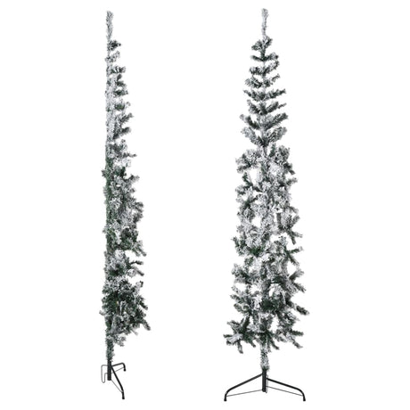 Kunstkerstboom half met sneeuw smal 240 cm - AllerleiShop