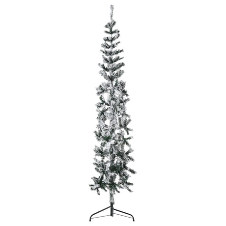 Kunstkerstboom half met sneeuw smal 240 cm - AllerleiShop