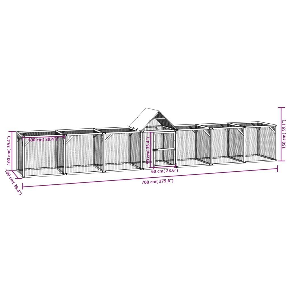 Kippenhok 700x100x150 cm geïmpregneerd massief grenenhout - AllerleiShop