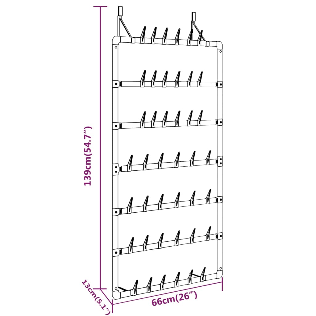 Schoenenrek hangend 66x13x139 cm zilverkleurig - AllerleiShop