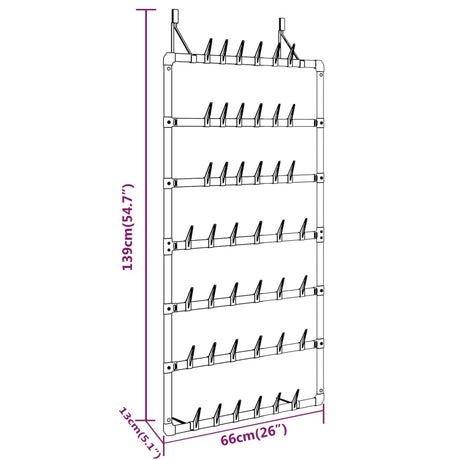 Schoenenrek hangend 66x13x139 cm zilverkleurig - AllerleiShop