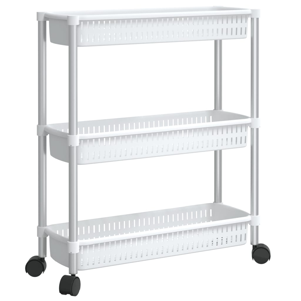 Opbergtrolley 3 laags aluminium zilverkleurig en wit - AllerleiShop