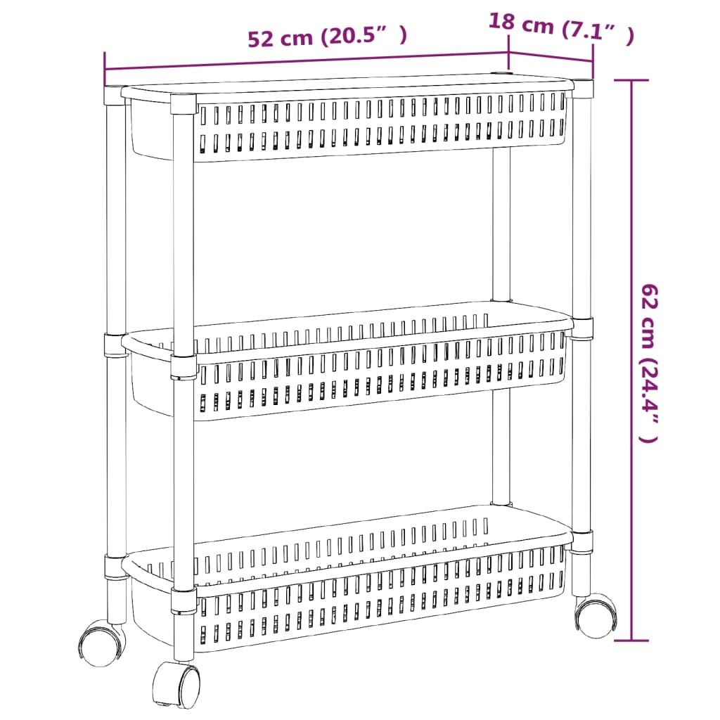 Opbergtrolley 3 laags aluminium zilverkleurig en wit - AllerleiShop