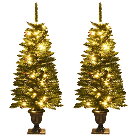 Kunstkerstbomen 2 st met krans, guirlande en LED's - AllerleiShop