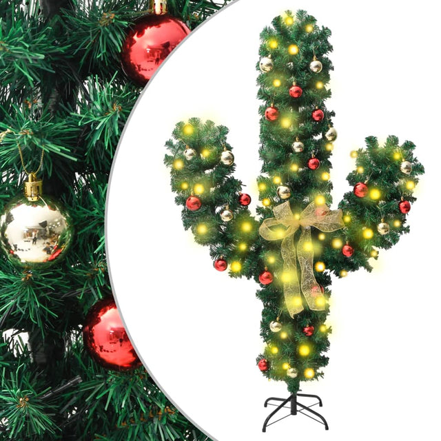 Kerstcactus met standaard en LED's 150 cm PVC groen - AllerleiShop