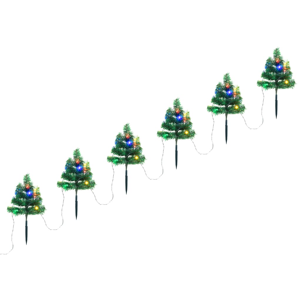 Tuinpadkerstbomen 6 st met meerkleurige LED's 45 cm PVC - AllerleiShop