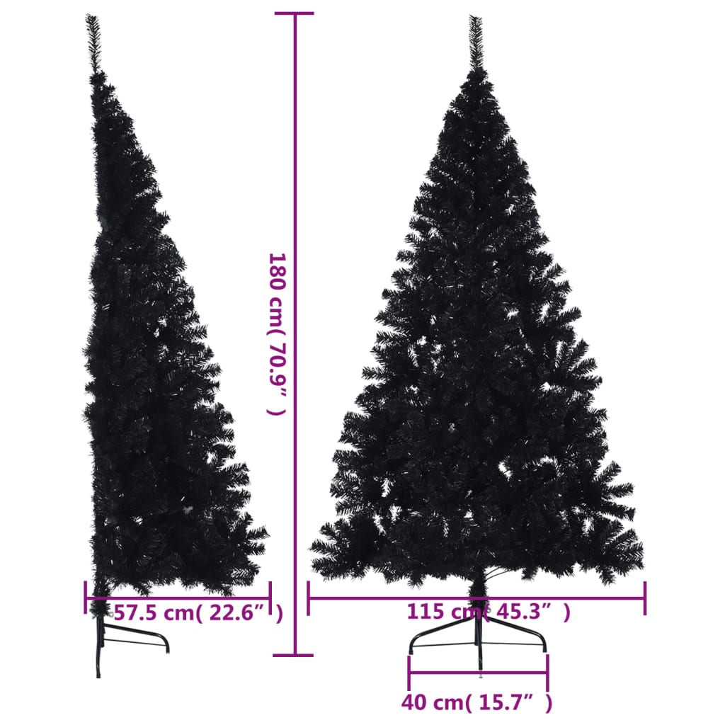 Kunstkerstboom met standaard half 180 cm PVC zwart - AllerleiShop