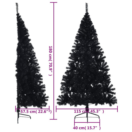 Kunstkerstboom met standaard half 180 cm PVC zwart - AllerleiShop