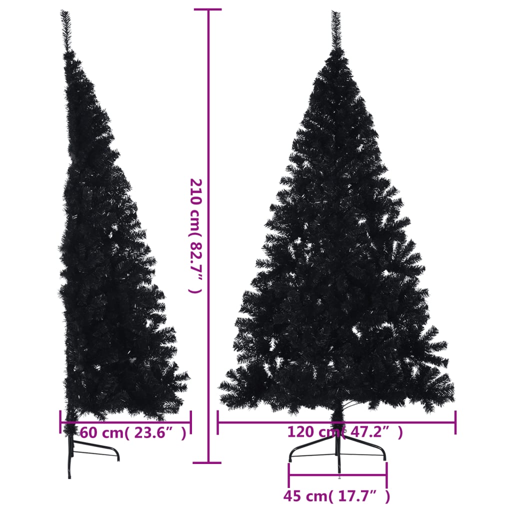 Kunstkerstboom met standaard half 210 cm PVC zwart - AllerleiShop