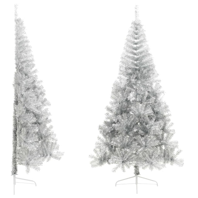 Kunstkerstboom half met standaard 210 cm PET zilverkleurig - AllerleiShop