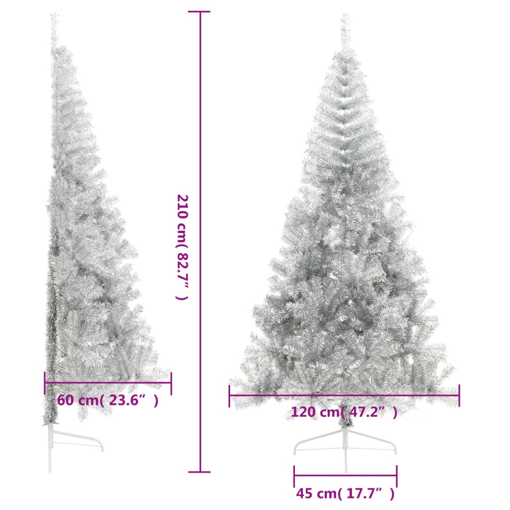 Kunstkerstboom half met standaard 210 cm PET zilverkleurig - AllerleiShop