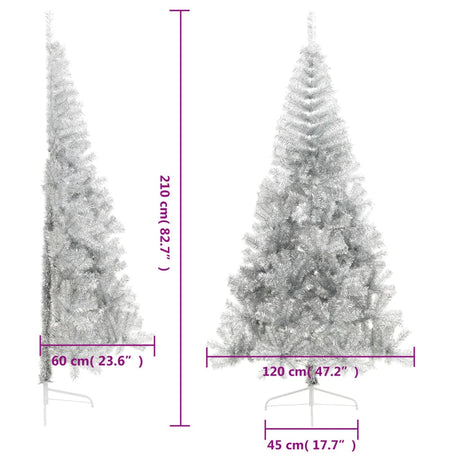 Kunstkerstboom half met standaard 210 cm PET zilverkleurig - AllerleiShop