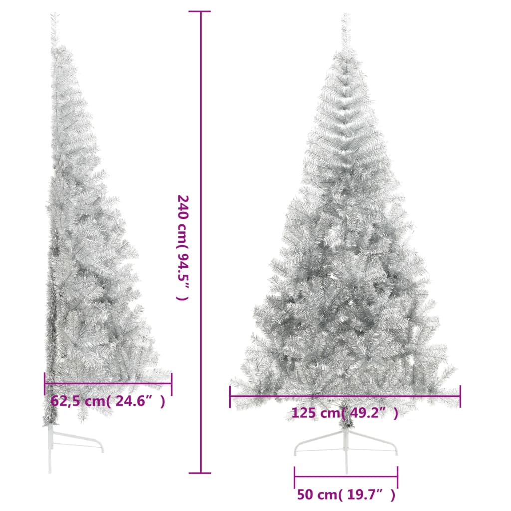 Kunstkerstboom half met standaard 240 cm PET zilverkleurig - AllerleiShop