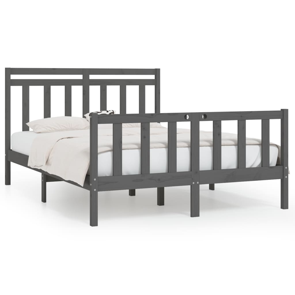 Bedframe massief grenenhout grijs 150x200 cm