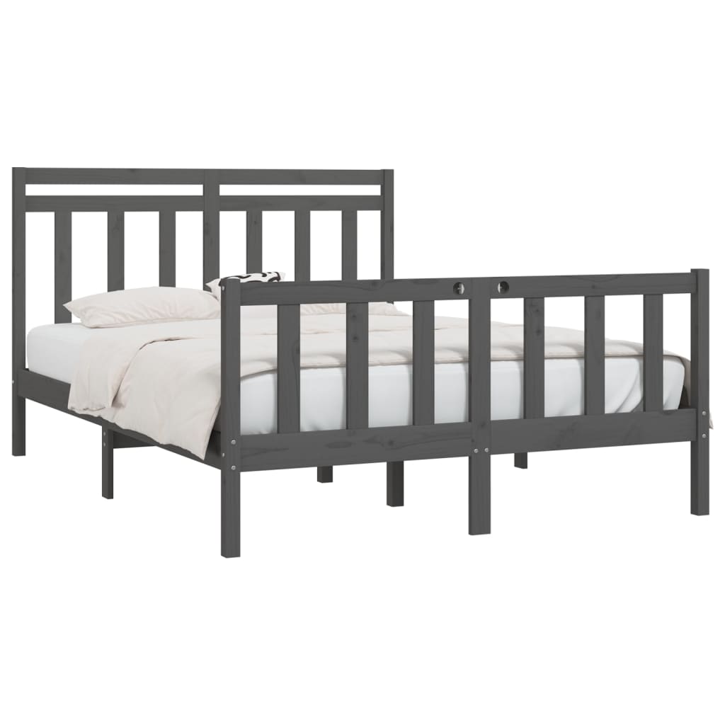 Bedframe massief grenenhout grijs 150x200 cm