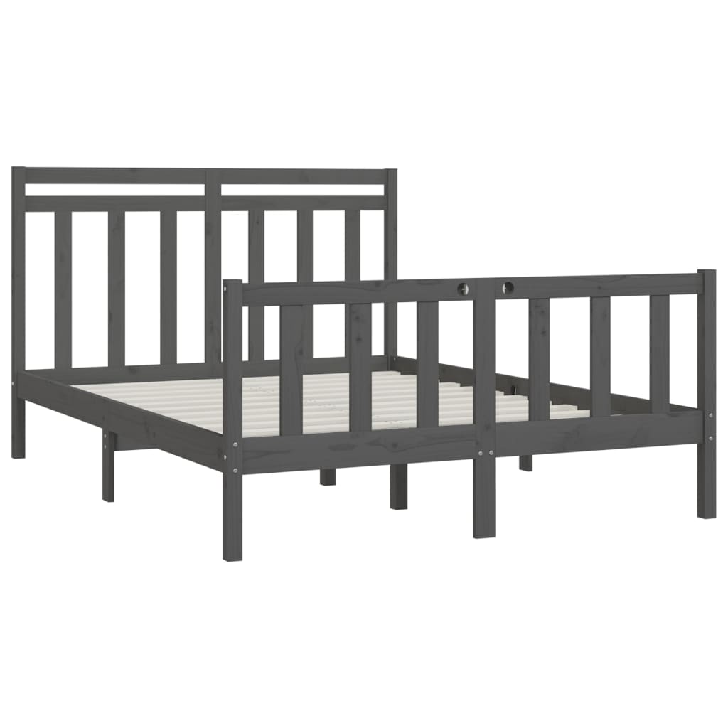Bedframe massief grenenhout grijs 150x200 cm